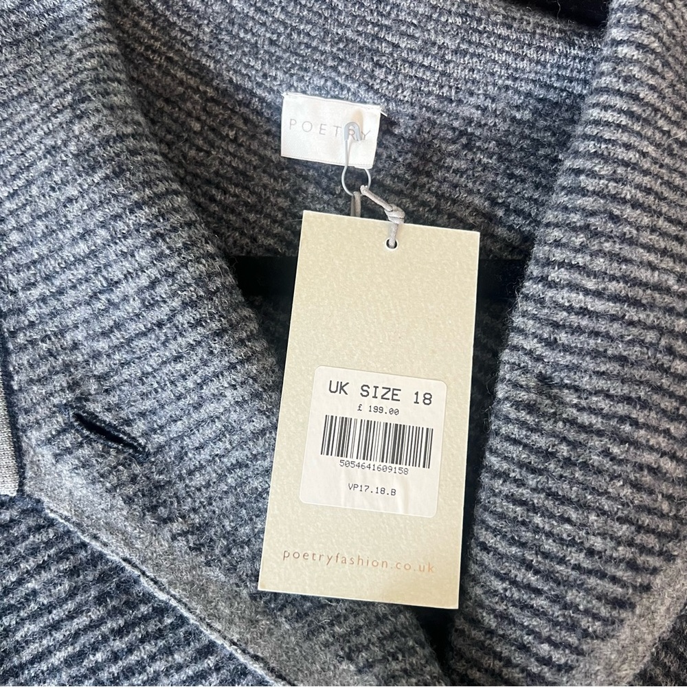 NWT POETRY FUNNEL-NECK COAT BOILED WOOL US SIZE 14 XXL NAVY & WHITE Long Sweater - Picture 16 of 16